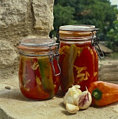 Two jars of bottled peppers