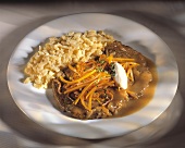 Roast beef with root vegetables, noodles (Esterhazy roast)