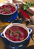 Beetroot stew with beef, bay leaf and parsley
