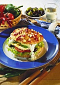 Greek sandwich with salad, vegetables & sheep's cheese