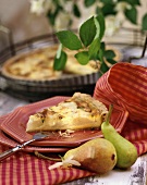 A piece of pear tart with gorgonzola