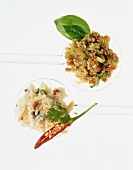 Caribbean rice salad & green rye salad on salad servers