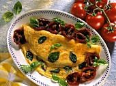 Omelette with basil and caramelised tomatoes