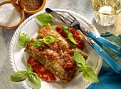 Cannelloni with ricotta, tomato sauce and basil