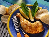 Crispy ginger chicken with lemons & baguette slices