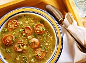 Potato soup with sausages and chives from Vogtland