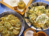 Potato and cucumber salad and classic potato salad