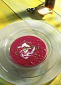 Cream of beetroot soup with creme fraiche & chives