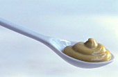Dijon mustard on white spoon