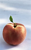 Peach with stalk and green leaf