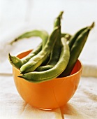 Green beans in orange-red bowl