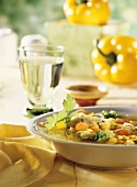 Vegetable stew with semolina dumplings in soup plate
