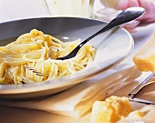 Spaghetti aglio olio with garlic and olive oil on plate