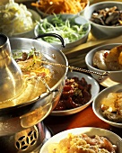 Chinese fondue with many ingredients