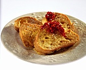 Poor knights (French toast), cinnamon sugar & cranberry jam
