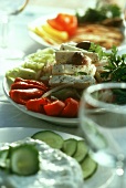 Various Greek appetisers (tzatziki, salad etc)