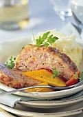 Cheese meatloaf with peppers and mashed potato