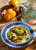 Lamb & savoy stew with rice, peppers & Mu-err mushrooms