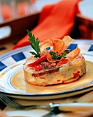 Tomato tortilla with mushrooms and potato crisps