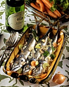 Mackerel in white wine with vegetables