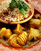 Fish curry with spiced rice