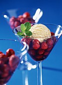 Marinated wild strawberries with vanilla ice cream & lemon balm