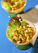 Sweet corn salad with cocktail dressing in a bowl