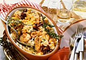Rice casserole with chicken breast & sweetcorn in baking dish