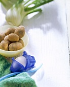 Stillleben mit Kartoffeln, Fenchel und Ei