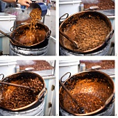 Roasting almonds on a market stall 