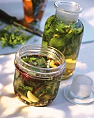 Herbs in oil in two jars