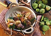 Skewered Brussels sprouts with bacon and bananas