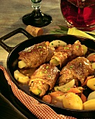 Beef roulades with leek stuffing in roasting dish