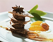 Spicy puff pastry slice with gianduja mousse & spiced oranges