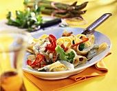 Tagliatelle with chanterelles, vegetables and cream sauce