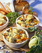 Vegetable and egg mould, with toasted cheese topping