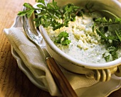 Green sauce with chopped eggs and fresh herbs