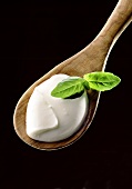 A spoonful of sour cream with basil