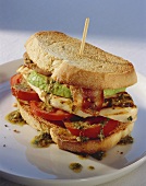 Sandwich with chicken breast, avocado and tomatoes