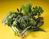 Green vegetables and fresh herbs
