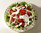 Asparagus and strawberries with turkey breast and mayonnaise