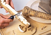 Peeling horseradish
