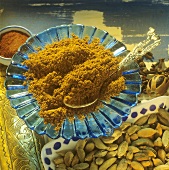 Baharat spice mixture on a blue plate
