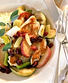 Chicken breast with apples, cranberries, leek and sage