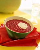 Beetroot mousse in green bowl