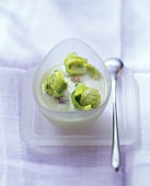 Cream of Brussels sprout soup with lamb meatballs