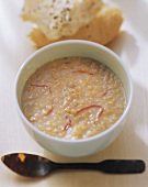 Turkish red lentil soup with chili and flat bread