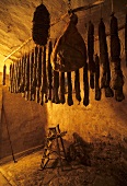 Parma ham, salami and sausages in the cellar at Hotel Torre