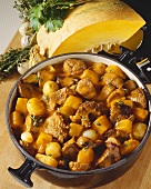 Beef goulash with sweet chestnuts and pumpkin