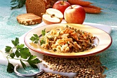 Lentil salad with carrots, apples and parsley